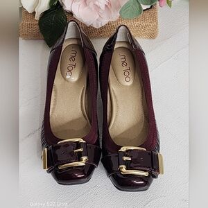Me Too Burgundy Patent Leather Flats with Gold Buckle